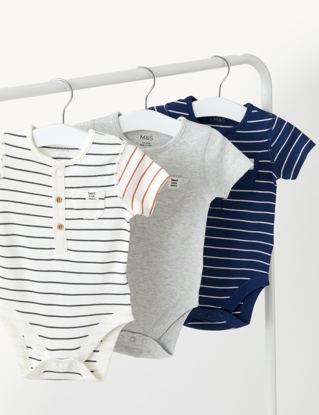 3pk Pure Cotton Striped & Plain Bodysuits (6 1/2lbs-3 Yrs) image 1