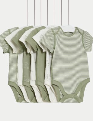 7pk Pure Cotton Patterned Bodysuits (5lbs-3 Yrs)