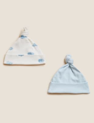 

Boys M&S Collection 2pk Organic Cotton Hats (1-12 Mths) - Blue/White, Blue/White