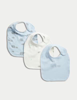 

Boys M&S Collection 3pk Cotton Rich Elephant Print Dribble Bibs - Ice Blue, Ice Blue