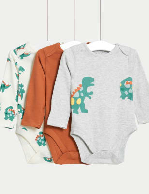 

Boys M&S Collection 3pk Pure Cotton Dinosaur Bodysuits (6½lbs-3 Yrs) - Ginger, Ginger