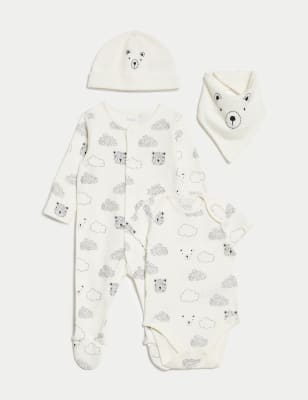 

Boys M&S Collection 4pc Cotton Rich Bear Starter Set (7lbs -1 Yrs) - White Mix, White Mix