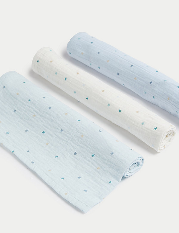 3pk Pure Cotton Star Muslin Squares - TW