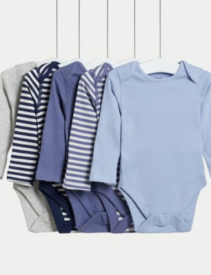 M&S Boy's 5pk Pure Cotton Bodysuits (6lbs-3 Yrs) - NB - Chambray Mix, Chambray Mix