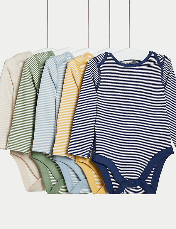 5pk Pure Cotton Striped Bodysuits (0-3 Yrs) - SE