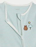 Pure Cotton Striped Bear Zip Sleepsuit (7lbs-1 Yrs)
