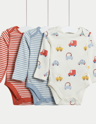 

Boys M&S Collection 3pk Pure Cotton Striped & Car Bodysuits (6½lbs-3 Yrs) - Copper Rose, Copper Rose