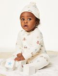 2pc Pure Cotton Printed Sleepsuit & Hat Set (7lbs-1 Yrs)