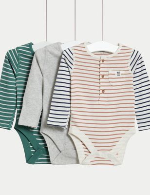 3pk Pure Cotton Stripe Bodysuits (6½lbs-3 Yrs)