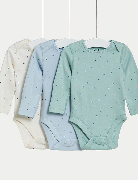 3pk Pure Cotton Stars Bodysuits (6½lbs-3 Yrs)