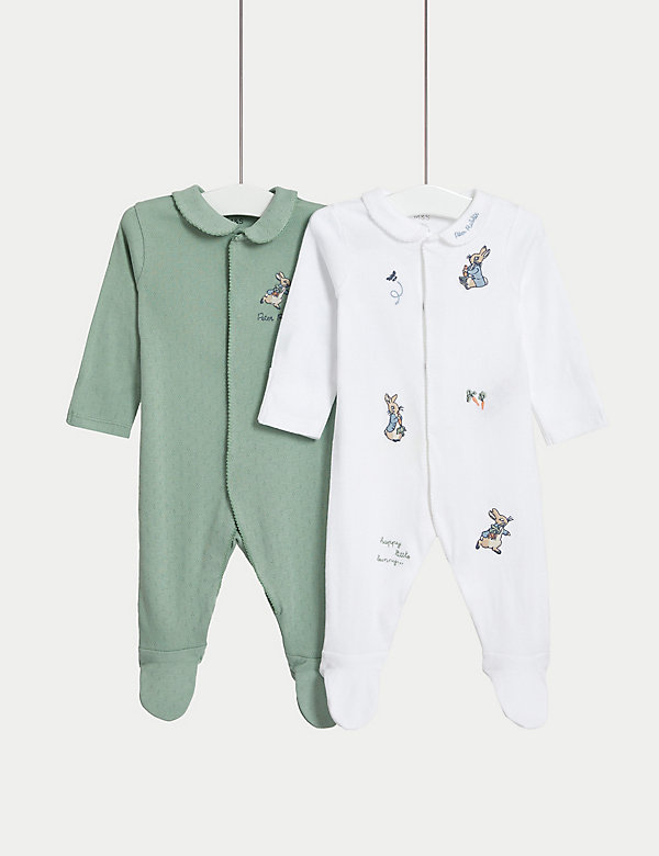 2pk Pure Cotton Peter Rabbit™ Sleepsuits (0-3 Yrs) - QA