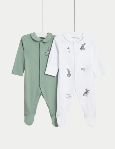 2pk Pure Cotton Peter Rabbit™ Sleepsuits (0-3 Yrs)