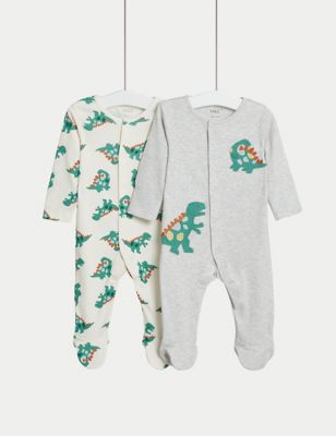 2pk Pure Cotton Dinosaur Sleepsuits (6½lbs-3 Yrs)