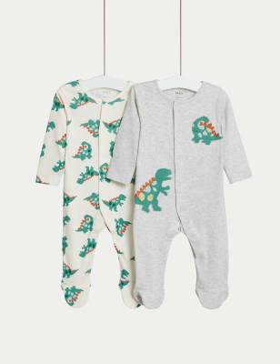 2pk Pure Cotton Dinosaur Sleepsuits (6½lbs-3 Yrs) - ES