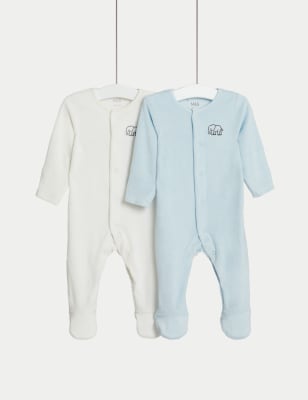 M&S Boys 2pk Cotton Rich Elephant Sleepsuits (6lbs-3 Yrs) - NB - Grey Mix, Grey Mix