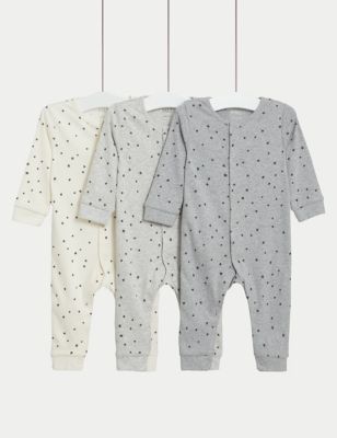 3pk Pure Cotton Star Sleepsuits (6½lbs-3 Yrs)