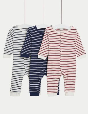 三件裝純棉條紋全身睡衣（6 磅半至 3 歲） - HK