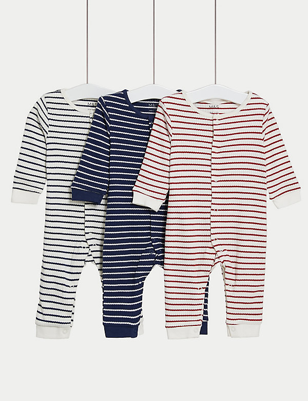 3pk Pure Cotton Striped Sleepsuits (6½lbs-3 Yrs) - QA