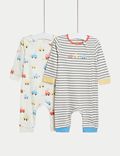 2pk Pure Cotton Transport Sleepsuits (6½lbs-3 Yrs)