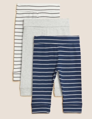 

M&S Collection 3er-Pack gestreifte Leggings aus reiner Baumwolle (0-3 J.) - Indigo Mix, Indigo Mix