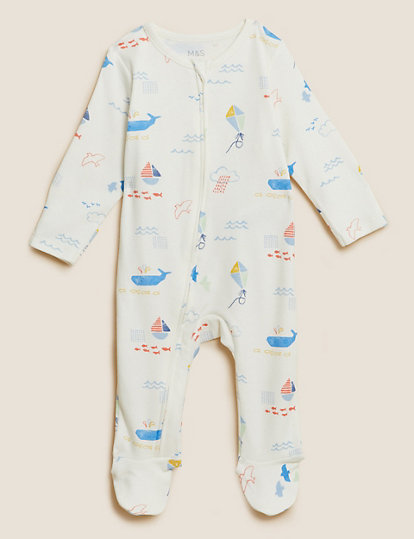 2pk Pure Cotton Whale Sleepsuits (0-3 Yrs)