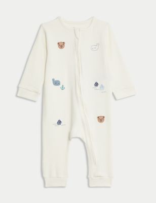 Cotton Rich Embroidered Sleepsuit (0-12 Mths)