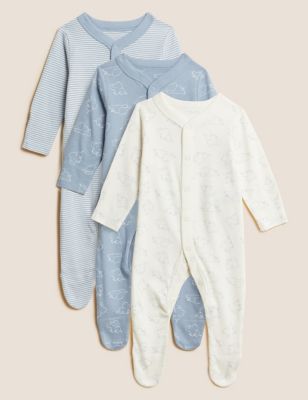3pk Pure Cotton Sleepsuits (5lbs - 3 Yrs) | M&S Collection | M&S