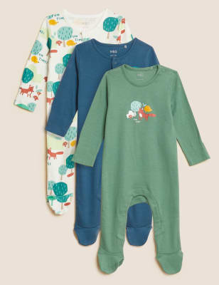 

M&S Collection Pack de 3 pijamas para bebé 100% algodón con estampado de animales del bosque (6½ lbs-3 años) - Green Mix, Green Mix
