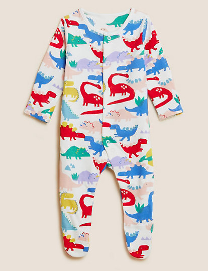 3pk Pure Cotton Dinosaur Sleepsuits (61/2lbs - 3 Yrs)