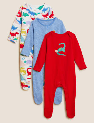 

Boys M&S Collection 3pk Pure Cotton Dinosaur Sleepsuits (61/2lbs - 3 Yrs) - Multi, Multi
