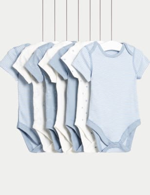 Marks And Spencer Boys M&S Collection 7pk Pure Cotton Bodysuits (5lbs - 3 Yrs) - Blue Mix