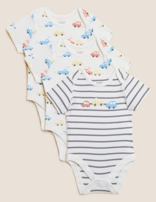 Marks And Spencer Boys M&S Collection 3pk Cotton Rich Transport Bodysuits (61/2 lbs - 3 Yrs) - Cream Mix