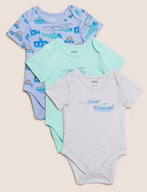 Marks And Spencer Boys M&S Collection 3pk Pure Cotton Animal Bodysuits (6½lbs - 3 Yrs) - Multi