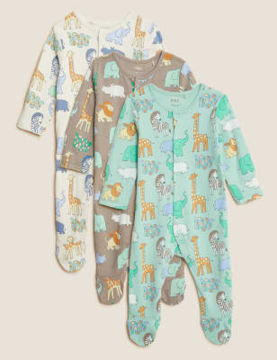 

M&S Collection 3er-Pack Schlafanzüge aus reiner Baumwolle mit Safarimuster (0-3 J.) - Ecru Mix, Ecru Mix