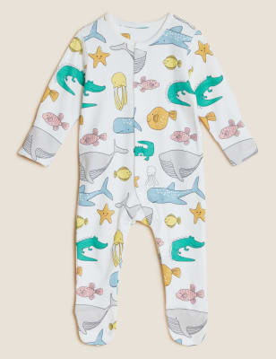 

M&S Collection Conjunto de 4 piezas de algodón con estampado de vida marina para regalo (7 lbs - 12 meses) - Multi, Multi