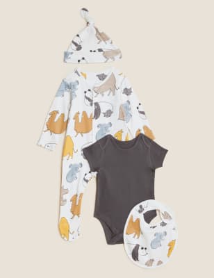 

Unisex,Boys,Girls M&S Collection 4pc Cotton Rich Animal Print Set (7lbs - 12 Mths) - Black Mix, Black Mix