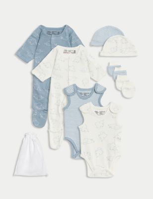 八件裝純棉早產嬰兒大象圖案初生套裝 - HK