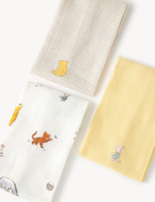 

M&S Collection 3er-Pack Mulltücher aus reiner Baumwolle mit Winnie the Pooh™-Motiv - Yellow Mix, Yellow Mix