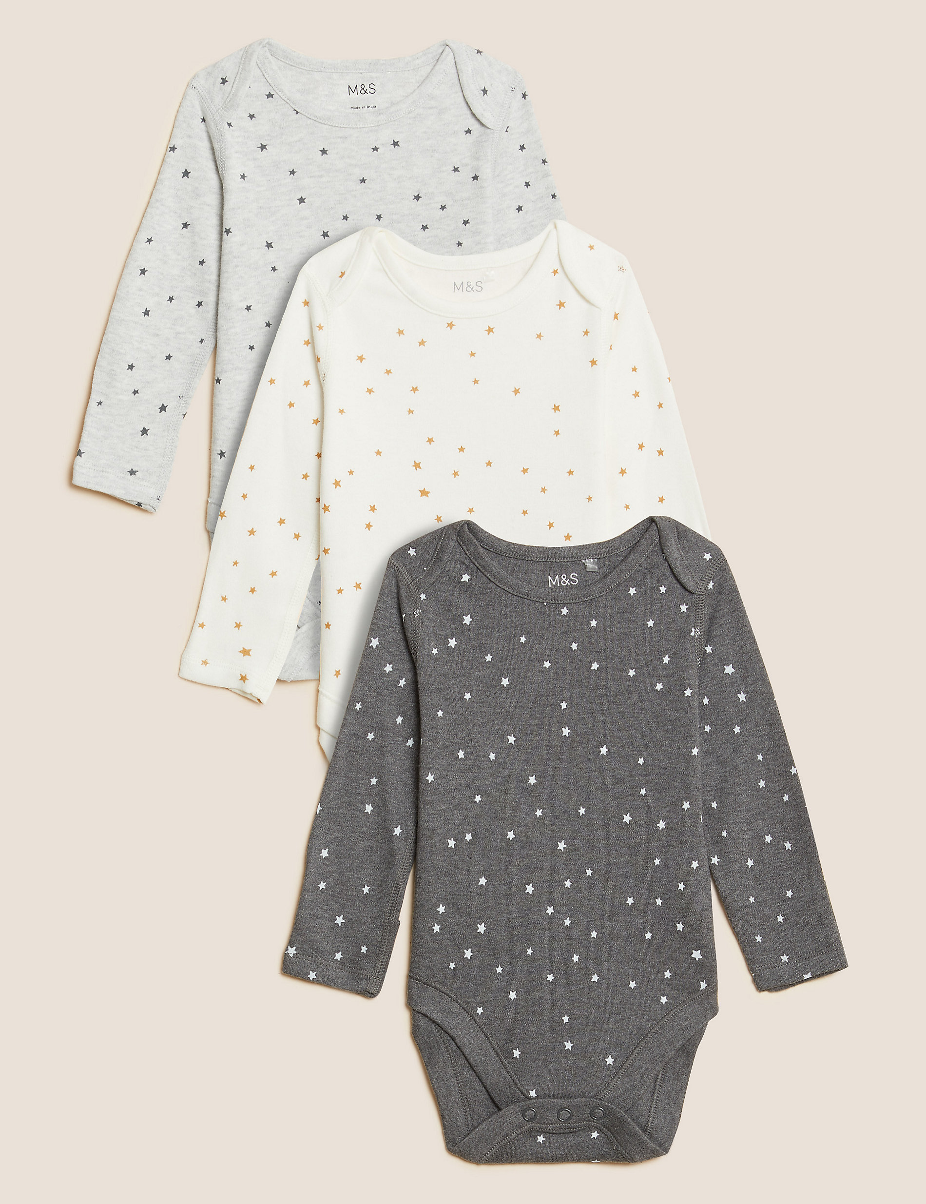 Pack de 3 bodies 100% algodón con diseño de estrellas (6½&nbsp;lbs-3&nbsp;años)