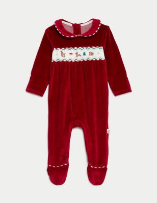 

M&S Collection Velour Christmas Sleepsuit (6½lbs -3 Yrs) - Red Mix, Red Mix