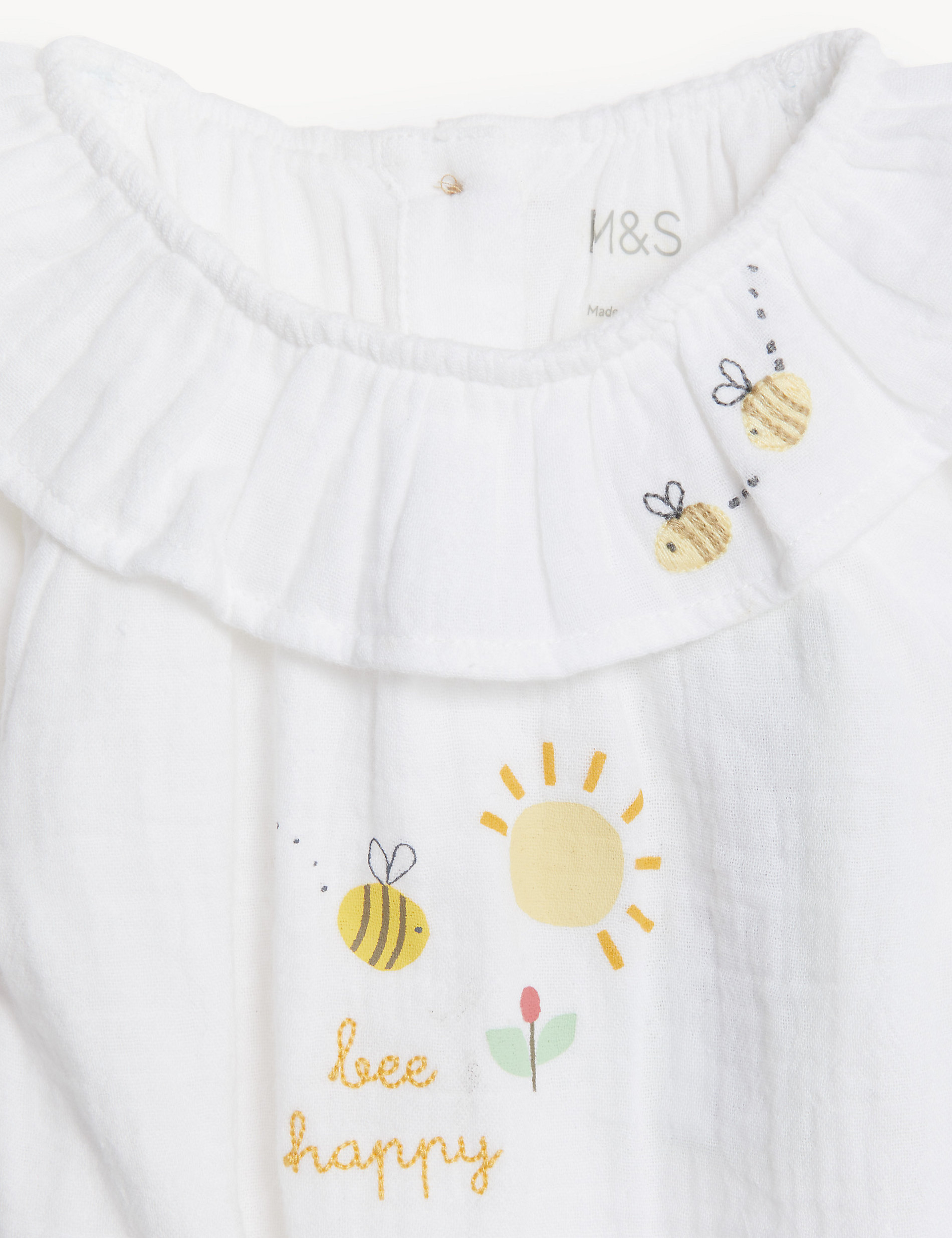 Pure Cotton Frill Bee Bodysuit (7lbs - 12 Mths)