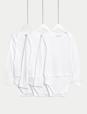 M&S 3pk Adaptive Pure Cotton Bodysuits (7lbs-16 Yrs) - 1 M - White, White