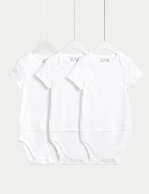 M&S 3pk Adaptive Pure Cotton Bodysuits (7lbs-16 Yrs) - NB - White, White