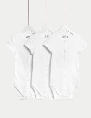 M&S 3pk Pure Cotton Bodysuits (7lbs-16 Yrs) - 9-12M - White, White