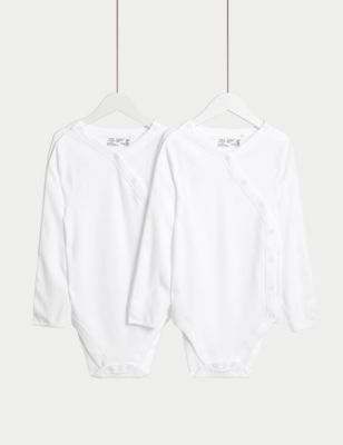 M&S 2pk Adaptive Pure Cotton Bodysuits (7lbs-16 Yrs) - 9-12M - White, White