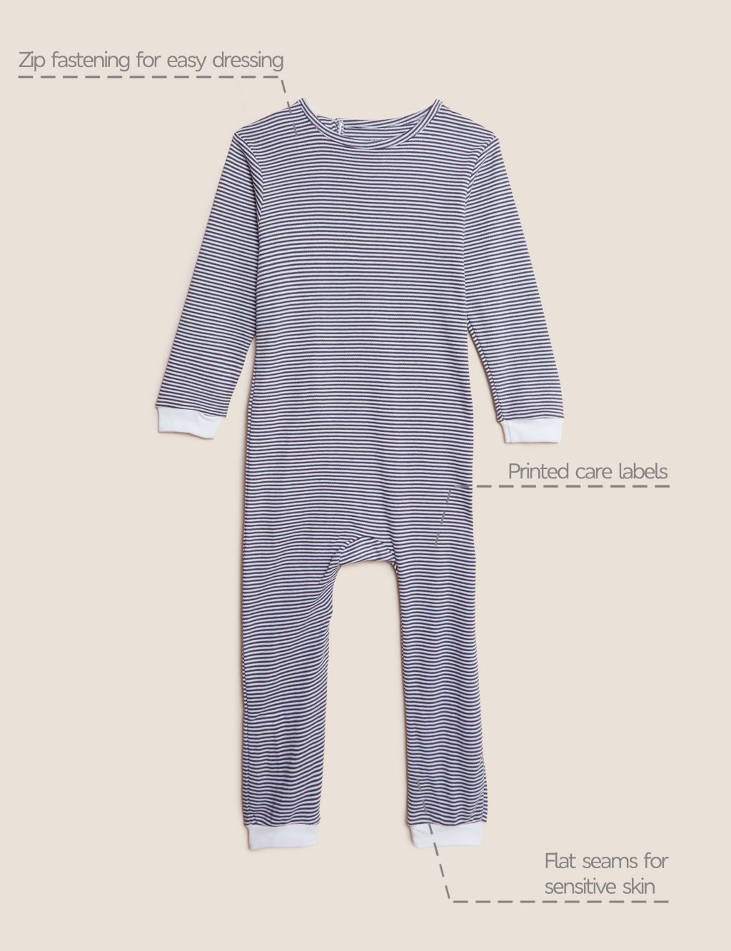 Adaptive Pure Cotton Striped Sleepsuit (3-16 Yrs) image 3