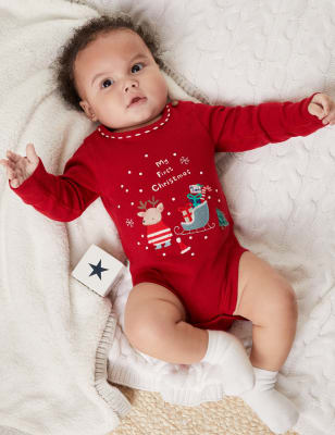 

Unisex,Boys,Girls M&S Collection Pure Cotton My First Christmas Bodysuit (7lbs-1 Yrs) - Red Mix, Red Mix