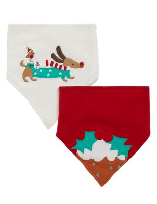 

Unisex,Boys,Girls M&S Collection 2pk Pure Cotton Christmas Dribble Bibs - Red Mix, Red Mix