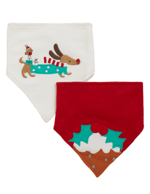 

M&S Collection Pack de 2 baberos recogebabas navideños 100% algodón - Red Mix, Red Mix