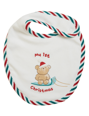 

Unisex,Boys,Girls M&S Collection Pure Cotton My First Christmas Bib - Cream Mix, Cream Mix